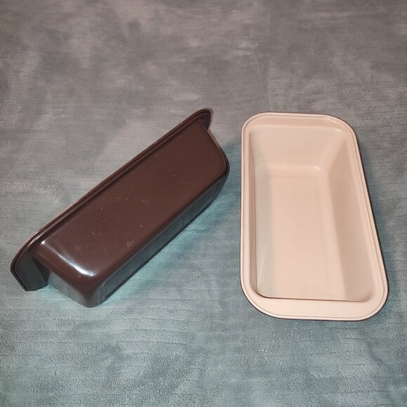 Set 2 Pcs Loaf Baking Tray Mold Shape Bakeware Metal Vintage Brown Cream - Picture 1 of 6